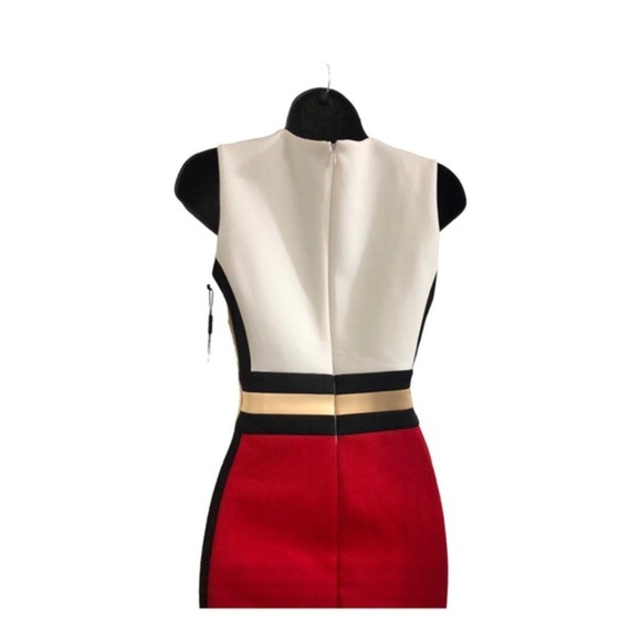 Calvin Klein red tan white black colorblock scuba fit sheath dress size 4 new - Picture 7 of 16